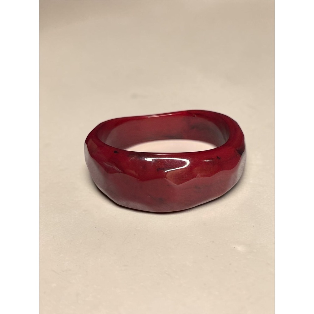 Vintage 1970s Chunky Resin Bangle Bracelet Dark Red Faceted Surface